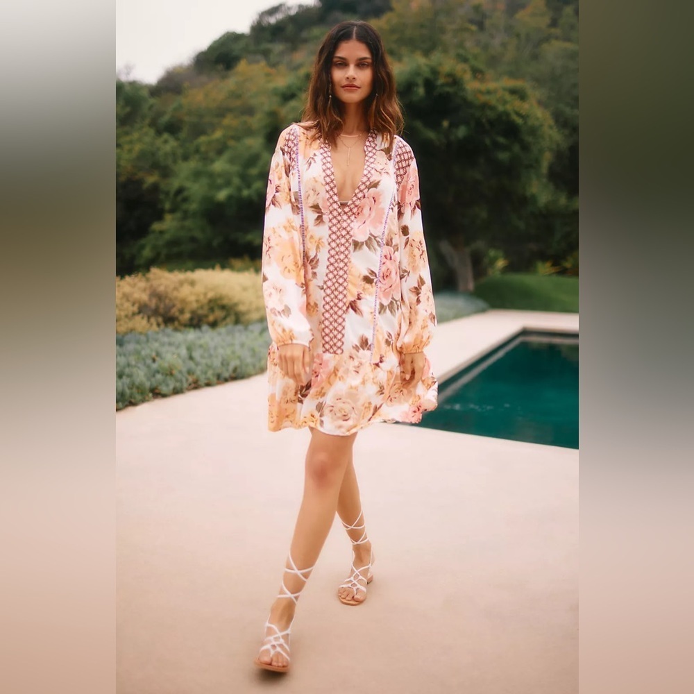 Maaji Blush Floral V-Neck Mini Dress with Peach Accents